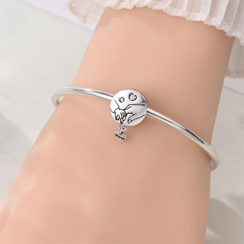 925 Sterling Silver Bead Charm for Pandora Bracelets and Necklaces,Pink Bow Cherry Butterfly Blue Ocean Pendant Bead Charms Jewelry Present Valentines Gifts for Wife/Girlfriend Women - style: Mother's Holding charm