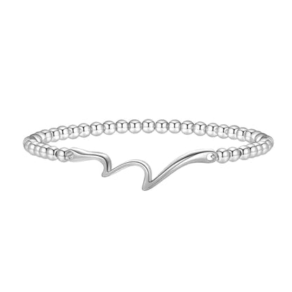 Beaded Bracelets for Women 14K Silver Gold Plated Stretch Handmade Ball Bracelets Cute Charm Bracelet Dainty Stackable Cross Heart Bow Wave CZ Circle Trendy Jewelry Easter Gifts - color: wave-silver