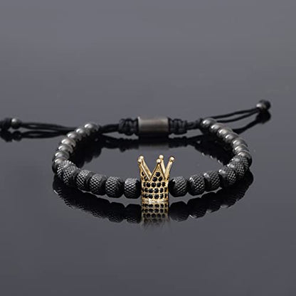 WFYOU 3PCS Stainless Steel Imperial Crown Bracelets for Men Gold Roman Numeral Bangle Bracelet Adjustable Cuff Bracelet Mens Luxury Jewelry Gifts - style: 02:Black & Gold-Roman Numeral