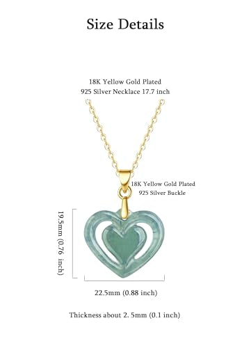 Real Green Jade Pendant Necklace for Women Donut/Heart/Clover/Teardrop/Rose/Lotus Flowers Genuine Jadeite Jewelry with Gold Plated 925 Sterling Silver Chain - style: Heart with yellow gold plated silver necklace