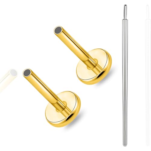 limerencia Titanium Threadless Bar Post for Tragus Body Piercing,16G/18G/20G Press Fit Flat Back Stud Earrings Push in Post Replacement Medusa Helix Couch Piercing Jewelry for Women Men(A Pair) - color: gold tone, size: 18G-7mm