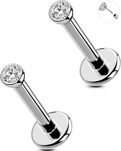 2Pcs Silver 20G/18G/16G Threadless Nose Stud Flat Back Earrings 316L Surgical Steel CZ Daity Nose Helix Cartilage Tragus Conch Labret Medusa Monroe Piercing Jewelry-Multiple Sizes & Gauges - size: 2PCS, 16g 6mm, 2mm CZ