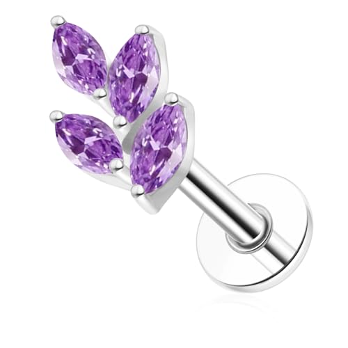 G23 Titanium Flat Back Earrings Studs 20g 18g 16g F136 Titanium Labrets Press Fit Threadless Push In Dainty Cartilage Helix Conch Lobe Lip Tragus Piercing Jewelry Push Back - style: 4eye-purple