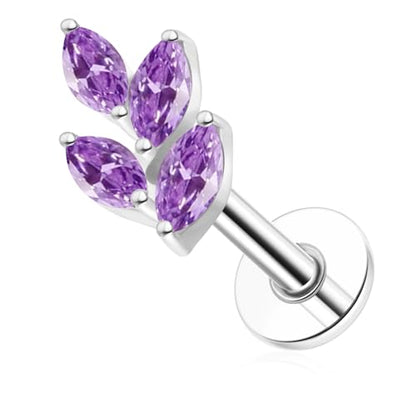 G23 Titanium Flat Back Earrings Studs 20g 18g 16g F136 Titanium Labrets Press Fit Threadless Push In Dainty Cartilage Helix Conch Lobe Lip Tragus Piercing Jewelry Push Back - style: 4eye-purple