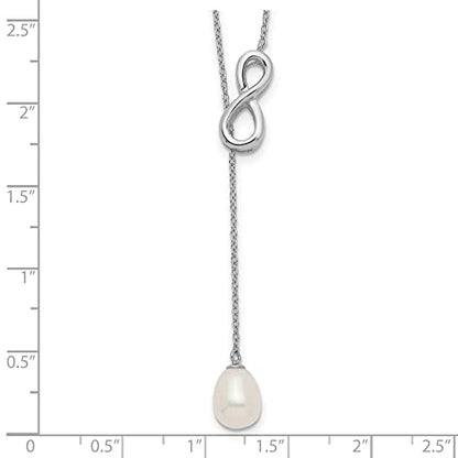 925 Sterling Silver Rhod-plated 7-8mm FWC Pearl Infinity Lariat Drop Necklace
