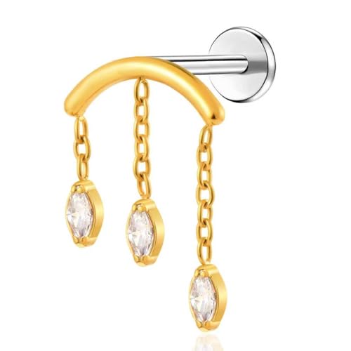 BelezaDosas G23 Titanium Labret Studs Threadless Push-in Labret Press Fit 16G Cluster Helix Lobe Conch Tragus Push Back Piercing Jewelry - style: glod chain 3eye