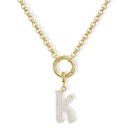 KissYan Custom Charm Necklaces for Women, 14K Gold Plated Initial Letter Pendant Box Chain Necklace Dainty Jewelry Gift - style: Gold K