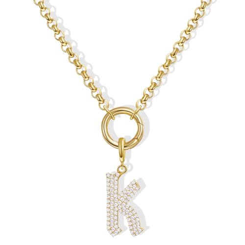 KissYan Custom Charm Necklaces for Women, 14K Gold Plated Initial Letter Pendant Box Chain Necklace Dainty Jewelry Gift - style: Gold K