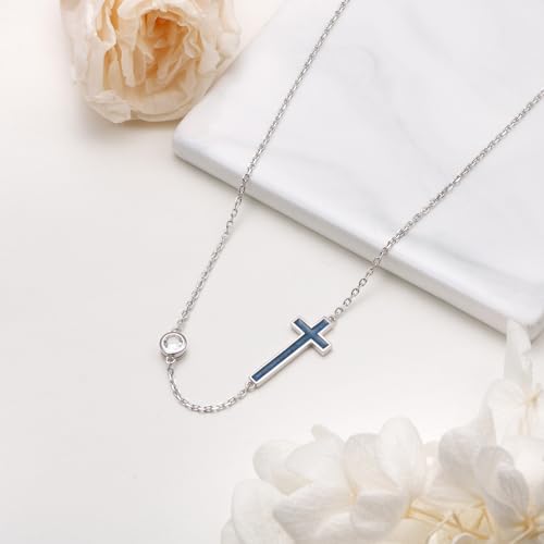 Yearace Choker Necklaces for Women S925 Sterling Silver Sideways Cross/Butterfly/Handcuffs/Infinity Interlocking/Chakra Choker Necklace Dainty Sideways Cross Necklace Jewelry Gift - style: Turquoise Cross 14+4"