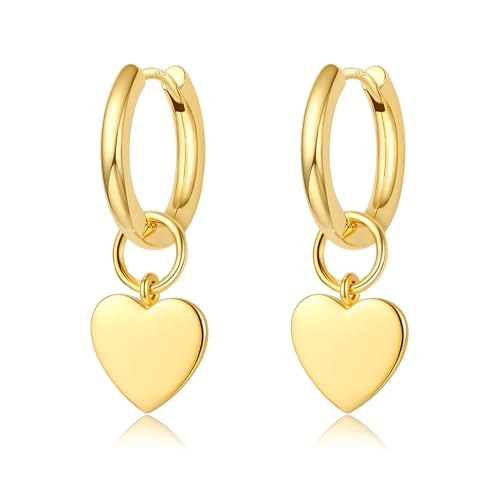 DAILY VIBES Cute Butterfly Star Cross Heart CZ Dangle Earrings for Women | 925 Sterling Silver Post, 14K Gold or Silver Plated, Mini Cubic Zirconia Dainty Drop, Cartilage Small Huggie Hoop Earrings - color: Gold Mini Heart