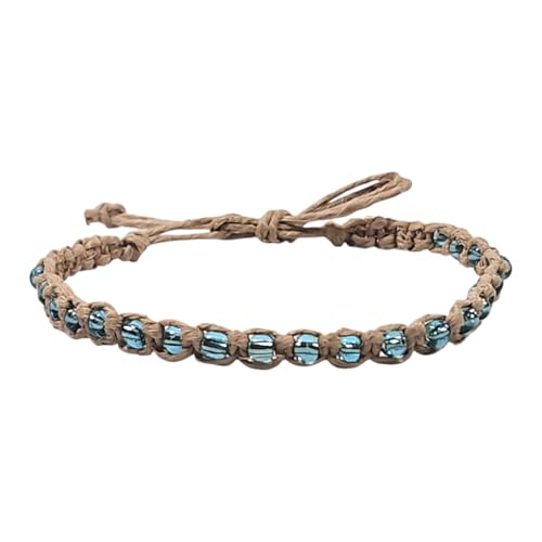 BlueRica Hemp Anklet with Glass Beads - style: Turquoise