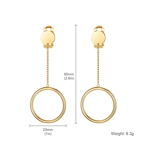 1 inch Hoop Dangle Style Clip On Earrings for No Pierced Ears - color: gold