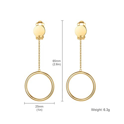 1 inch Hoop Dangle Style Clip On Earrings for No Pierced Ears - color: gold