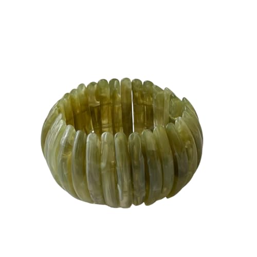 Boho Retro Acrylic Resin Stretch Bangle Bracelets Colorful Wide Chunky Irregular Geometric Tube Bead Wristband Statement Bracelet for Women Fashion Party Wedding Jewelry Gifts - color: Olive green