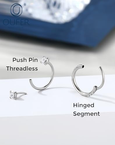 OUFER 2PCS Nose Rings Hoops, 20g Double Gem Horseshoe Threadless Nose Rings for Women, Septum Clicker Daith Tragus Helix Rook Eyebrow Lip Piercing Jewelry - color: Silver