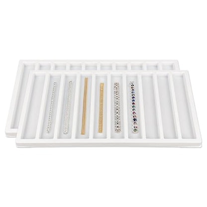 2-Pack 10-Compartments Vertical Flocked Velvet Jewelry Display Inserts - Tray/Case Liners - Bracelet Necklace Storage, (White) by The Display Guys - color: White, size: Compartments - 10
