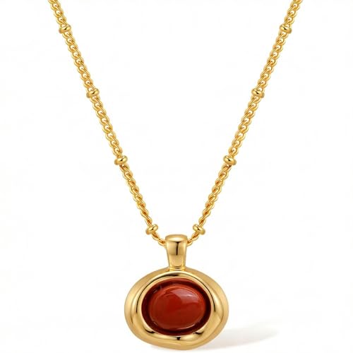 Jean Beau Gold Stone Pendant Necklaces for Women, Chunky Gemstone Dangle Necklace Wedding Prom Fashion Jewelry Gift - color: Ruby Red