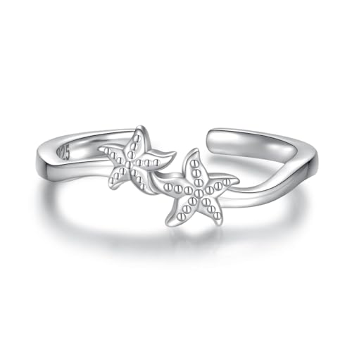 Sariel 925 Sterling Silver Toe Rings for Women Boho Adjustable Mid Finger Rings Summer Vacation Ocean Beach - color: Starfish