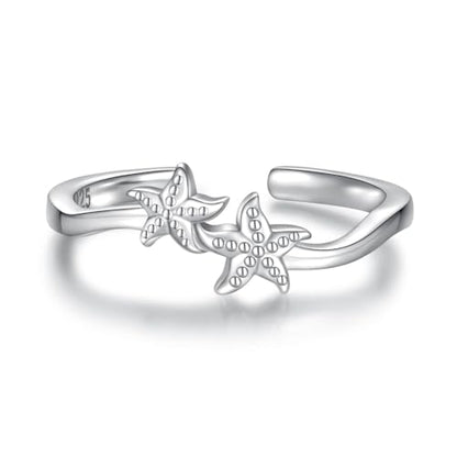 Sariel 925 Sterling Silver Toe Rings for Women Boho Adjustable Mid Finger Rings Summer Vacation Ocean Beach - color: Starfish