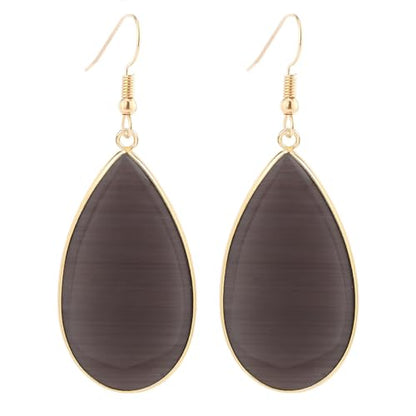 BaubleStar Natural Crystal Healing Stone Earrings Statement Teardrop Dangle Earrings for Women - color: Black