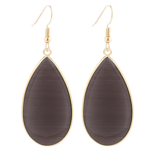 BaubleStar Natural Crystal Healing Stone Earrings Statement Teardrop Dangle Earrings for Women - color: Black