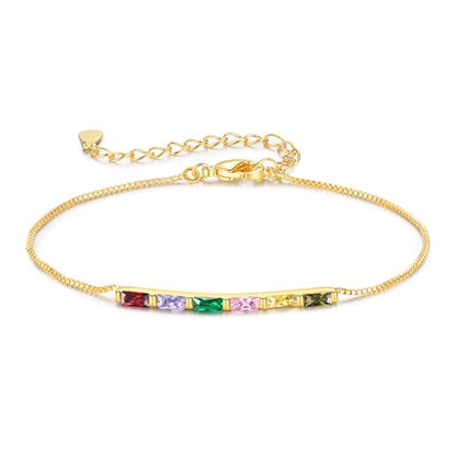 Sterling Silver Personalized 1-6 Birthstone Bracelet for Women Mothers Day Bracelet for Mom Daughter Custom Dainty Jewelry for Christmas Birthday Gift Ideas - style: Gold-6 stones