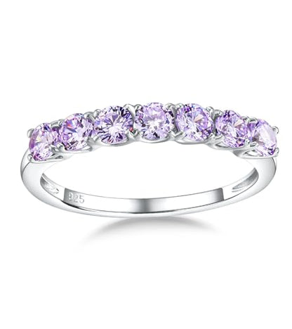 Birthstone Wedding Band Eternity Rings 925 Sterling Silver Rings Stackable Anniversary Engagement Rings Cubic Zirconia Inlaid Created Garnet/Amethyst/Sapphire Ring 7 Stone Ring, Size 6 to 10 - color: Alexandrite