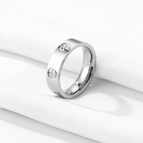 YCSLYW Ladies Stainless Steel Ring Love Friendship Ring Golden high polishing, low allergy Wedding Jewelry Valentine's Day Birthday Gift, 5-10 - color: Silvery, size: 5