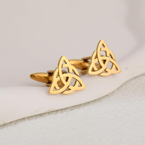 Men's Cufflinks Celtic Knot Cufflink Charm Stainless Steel Cutout Design Shirt Cuff Buttons for Husband - color: gold