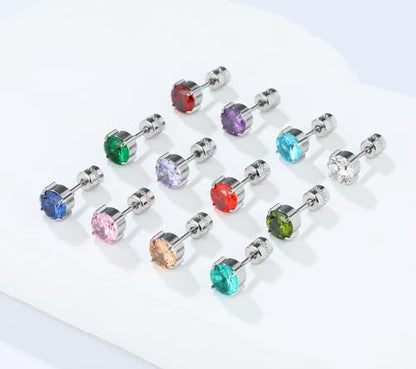 Titanium Flat Back Surgical Stainless Steel Stud Earrings for Women Men,Birthstone Stud Earrings Hypoallergenic Double Side 5A Cubic Zirconia Studs Jewelry 6mm - color: February(Amethyst)