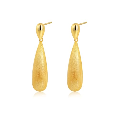 Large Geometric Drop Dangle Earrings for Women Pearl Teardrop Disc Rectangle Oval Fishtail Shell Shaped Textured Dangle Studs Earrings for Women - color: Gold-Brushed