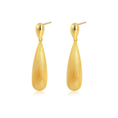 Large Geometric Drop Dangle Earrings for Women Pearl Teardrop Disc Rectangle Oval Fishtail Shell Shaped Textured Dangle Studs Earrings for Women - color: Gold-Brushed