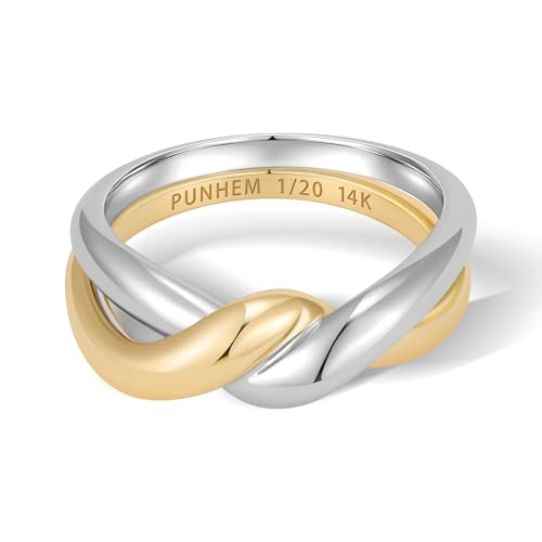 Gold Cross Statement Rings for Women 14K Gold Silver Tone Non Tarnish Cute Band High Polished Smooth Comfort Fit Size 5-10 - color: D-Gold&Silver