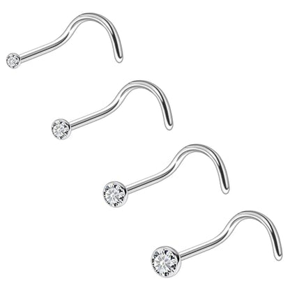 ASTM F136 Titanium Nose Rings 18G 20G 22G Jeweled Clear Round Cubic Zirconia Nose Studs Ring Screw L-Shaped Bone Hypoallergenic Body Piercing Jewelry for Women 1.5mm 2mm 2.5mm 3mm 4PCS - style: Screw:20G(0.8mm)