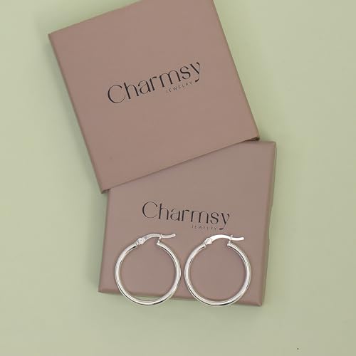 Charmsy 925 Sterling Silver Hoop Earrings | Lightweight Italian 2.5mm Tube Diamond-Cut Round Classic Hoops Earring for Women | Size 15/20/25/30/35/40/50/60/70mm | Small Medium Large - color: Classic, size: 25 MM