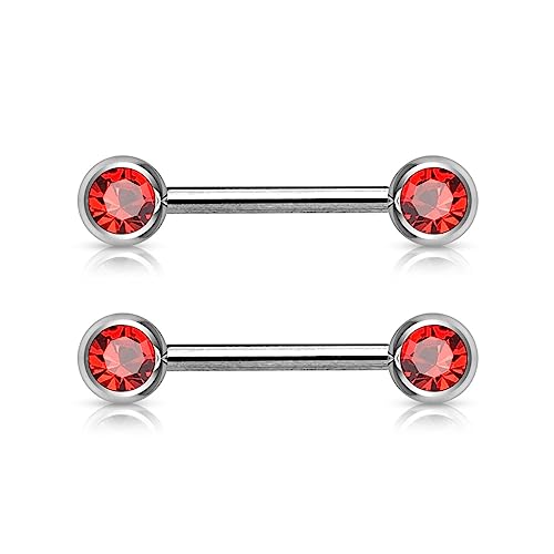 Forbidden Body Jewelry 14g Nipple Ring Barbells Set of 2, Pair of CZ 16mm (5/8 Inch) Barbells with 6mm Balls - color: Red