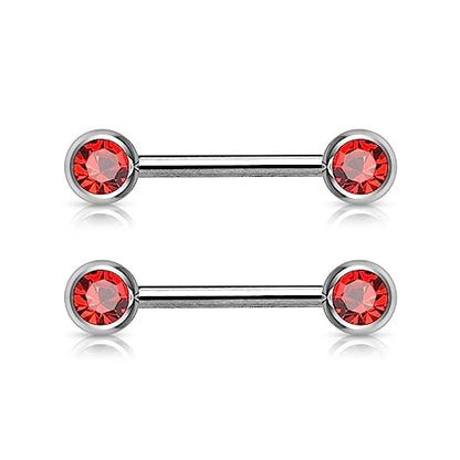 Forbidden Body Jewelry 14g Nipple Ring Barbells Set of 2, Pair of CZ 16mm (5/8 Inch) Barbells with 6mm Balls - color: Red