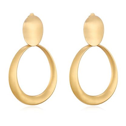 Matte Gold Silver Geometry Clip On Earrings for Women Retro Drop Clip Earrings for Women - style: gold hoop 2