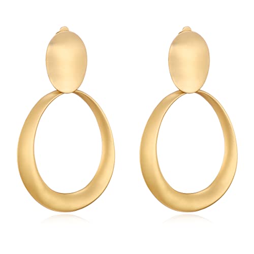Matte Gold Silver Geometry Clip On Earrings for Women Retro Drop Clip Earrings for Women - style: gold hoop 2