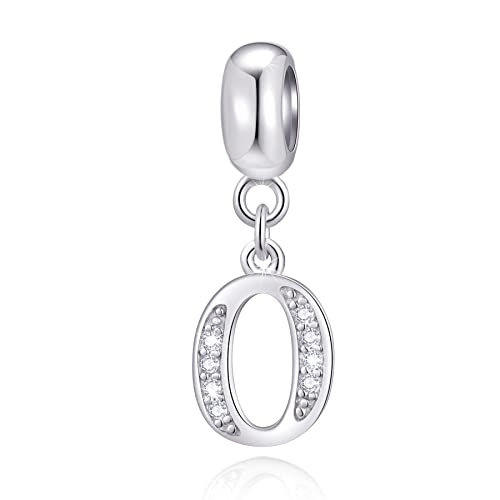 26 Letter Pendant Charms, Polished 925 Sterling Silver Complete Initial A-Z Dangling CZ Stone Alphabet Beads, fits European Bracelet Necklace, Gift for Mother/Father/Daughter/Son/Sister/Aunt - color: Letter O CZ Pendant Charm