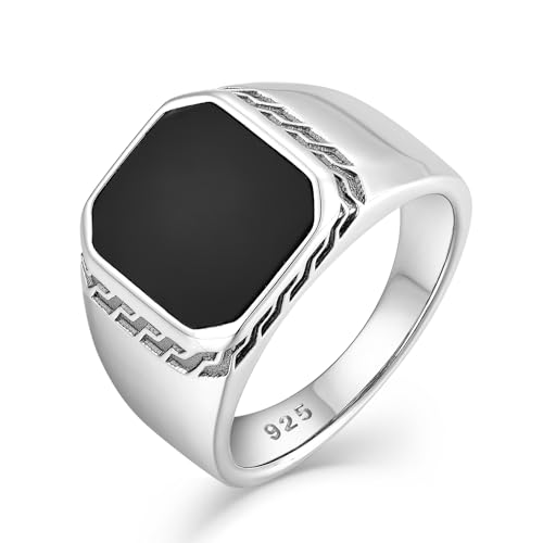 STARCHENIE Men's Genuine Black Onyx/Turquoise/Tiger Eye Sterling Silver Ring Vintage Square Gemstone Signet Pinky Ring for Men Jewelry Gift for Him Size 7-12