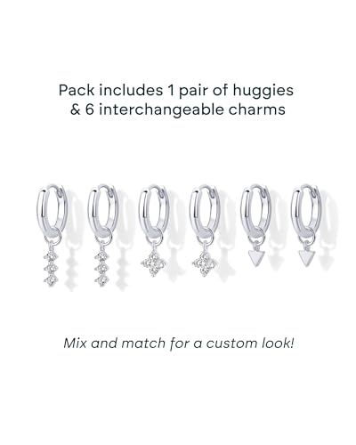 PAVOI 14K Gold Plated Mix & Match Charms Dainty Huggie Earrings for Women | Hypoallergenic Earrings with 925 Sterling Silver Posts, Huggie Hoop Earrings with Motif Dangle Charms Pack - style: Flower