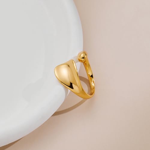 WOWORAMA Chunky Open Rings for Women Gold Silver Adjustable Dome Teardrop Rings Bold Thick Statement Rings Simple Stackable Band Rings - color: Gold Spoon Ring