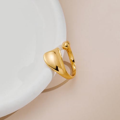 WOWORAMA Chunky Open Rings for Women Gold Silver Adjustable Dome Teardrop Rings Bold Thick Statement Rings Simple Stackable Band Rings - color: Gold Spoon Ring
