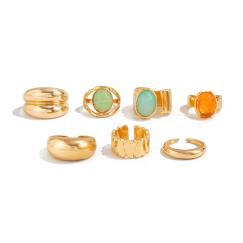 Chunky Rings for Women Stackable Vintage Adjustable Rings for Women Gold Statement Stone Ring Set Non Tarnish Vintage Jewelry - style: Gold 2