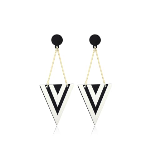 Black and White Acrylic Earrings Dangle Trendy Long Water Drop Earrings Fashion Geometric Resin Statement Earrings Boho Lightweight Jewelry for Women - style: Triangle