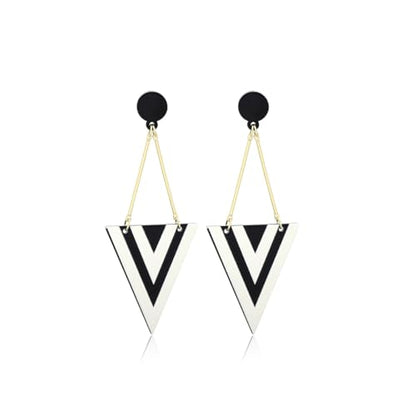 Black and White Acrylic Earrings Dangle Trendy Long Water Drop Earrings Fashion Geometric Resin Statement Earrings Boho Lightweight Jewelry for Women - style: Triangle