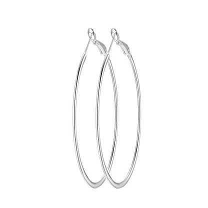 90mm(3.5'') Large Circle Endless Hoop Earrings Extra Big Round Huggie Hoops Statement Earring Minimalist Hooped Christmas Jewelry for Women - color: White Gold