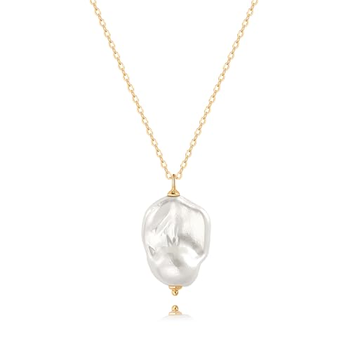 PEARLADA 18k Gold Plated Chain Long Necklace, Boho Sweater Necklace for Women, Geometric Pendant Y Necklace - color: Baroque Pearl