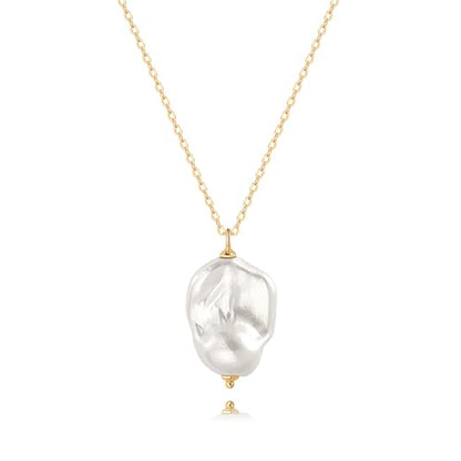 PEARLADA 18k Gold Plated Chain Long Necklace, Boho Sweater Necklace for Women, Geometric Pendant Y Necklace - color: Baroque Pearl